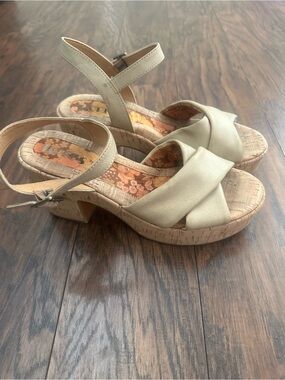 Kork-Ease Cream Cork Platform Ankle-Strap Sandals